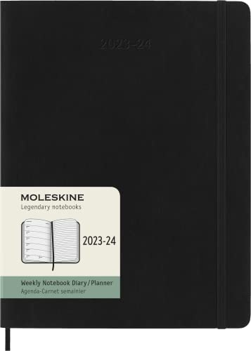 Moleskine Weekly Planner 2023-2024, Agenda 18 Mesi, Diario Accademico, Agenda Settimanale con Copertina Morbida, Formato XL 19 x 25 cm, Colore Nero