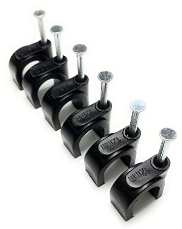 Schwarze runde Kabelclips mit Nagelbefestigungen, K-Typ, 100 Stück (12 mm)