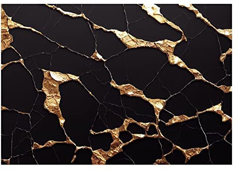 WallArena - Vlies Fototapete Marmor Gold Schwarz Abstrakt Steinoptik Mauer 254x184 cm - Fototapeten - Tapeten - für Wohnzimmer Schlafzimmer - Vliestapete Wandtapete Tapete 3D Effekt- inkl. Kleister