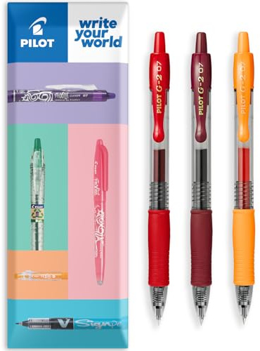 PILOT G-2 Gel-Tintenroller, einziehbar, 0,7 mm Spitze, Kissen-Set, 3 Stück, Rottöne