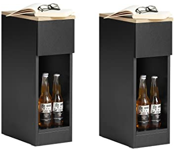 SoBuy set da 2 comodini stretti con cassetto salvaspazio 20x35x60cm camera | Tavolino da letto e soggiorno per piccoli spazi, mobile compatto nero, design salvaspazio, FBT111-SCHx2