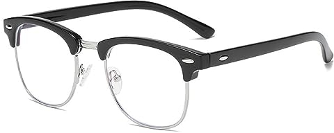 LOJUDI Rahmenlose Blaulichtfilter Brille Damen Herren Anti Blaulicht Brille Ohne StäRke Blaufilter Gaming Brille Computerbrille Durchsichtige für MäDchen MäNne Fensterglas Fakebrillen - Schwarz