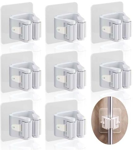 JOIYHY Porta Scope Parete 8 Pezzi, Autoadesivo Appendi Scope a Muro,ABS Portascope da Muro Regolabile Appendibile, Non è necessario forare，Adatto Per Cucina, Garage, Giardino, Terrazza, Bagno