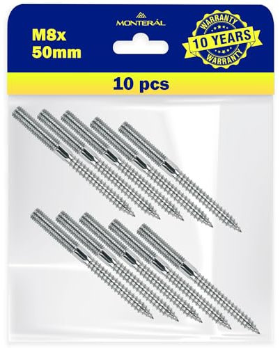 10 Pezzi Viti Doppio Filetto M8 сon una Lunghezza di 50 mm - Garanzia di 10 Anni - MONTERAL