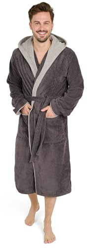 Blumtal Bademantel Herren, kuschelig weicher Bademantel Herren mit Kapuze aus 100% Baumwolle mit gefütterter Kapuze und samtigen Frottee - Velours, Oeko-TEX® Zertifizier