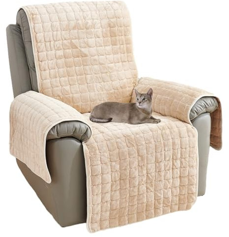 NUODWELL Recliner Chair Cover, Plush Non Slip Armchair Cover, Super Soft Washable Sofa Slipcover Furniture Protector Cover for Kids and Pets (Beige, 53 * 190CM)