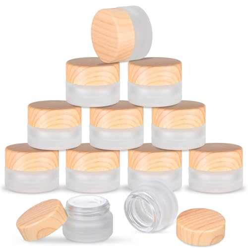 QESSUVNC 10 Pcs Sample Pots Lip Balm Containers Travel Pots for Toiletries,5g Travel Containers for Toiletries Glass Cream Pots Cosmetic Containers,Small Round Travel Cosmetic Jar with Lids
