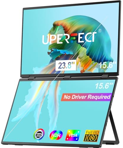 UPERFECT Delta 15.6 Dual Portable Monitor for Laptop Screen Extender 1080P HDR 360° Folding Stacked Triple Monitor with Stand for Laptop PC Phone Game Console (No Driver Needed)
