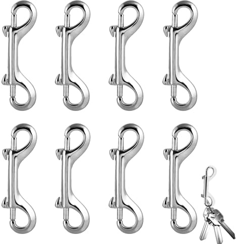 Doppel Karabinerhaken, 8 Stück Doppelkarabiner Zinklegierung，Silber Karabinerhaken Doppelkarabiner, Bolzenschnapper, Doppel Ended Bolzen Set, Ketten Ended Bolzen, für Hunde Leine Wassereimer