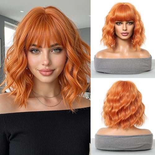 Esmee Kurze Gewellt Gingerorange Bob Perücke mit Pony für Damen - 14IN