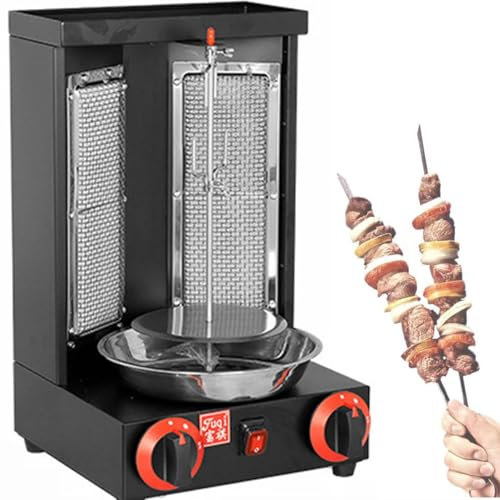CYTBEK Máquina Doner Kebab, Parrilla de Kebab a Gas, asador Vertical de Carne giroscópica con Ajuste de Temperatura de quemadores 50-350 ℃ para Uso Comercial en la Cocina doméstica Black