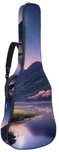 Schöne Gitarrentasche, wasserdichte Gigbag für 40/41/42 Zoll Akustikgitarre mit mehreren Taschen und Schutzschicht, Moonlight River Flowers, Mehrfarbig Nr. 03, 42.9x16.9x4.7 in, Gitarrentasche