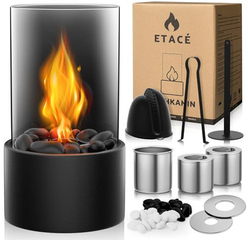 Tischkamin mit 2 Farben Deko Steinenmit, Tischfeuer Set für Indoor&Outdoor, Unendliche Brenndauer, Balkon Wohnung Deko, Erstellen Romantische Ambiente