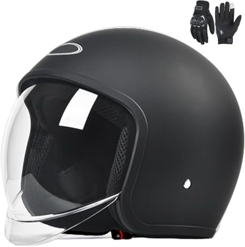 Rollerhelm Sturzhelm Chopper Helm,Jethelme Halbhelme Motorradhelm ECE 22.06 mit Doppelvisier Sonnenblende für Damen Herren Erwachsene A,55-60CM