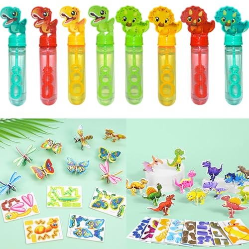 Junyaoii 58Pcs Kinder Geburtstag Kinder Tag Geschenk, Nettes Dinosaurier Thema Blasenwasserstäbchen, 3D Cartoon Puzzle, Karneval Preise für Jungen Mädchen, Klassenzimmer Preise Geschenke