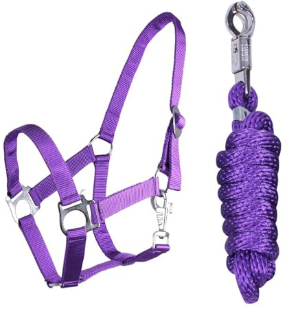 ARBO-INOX Halfter-Set Beginner II Halfter + Führstrick mit Panikhaken verstellbar (Full Warmblut, LILA)