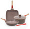 AIKENBBKK Juego de Ollas y Sartenes de Cerámica de 5 Piezas, Sartén 24cm con Tapa, Cacerola 20cm, Sartén Grill 24cm, con Revestimiento Cerámico Antiadherente y Mango Extraíble, sin PTFE ni PFOA
