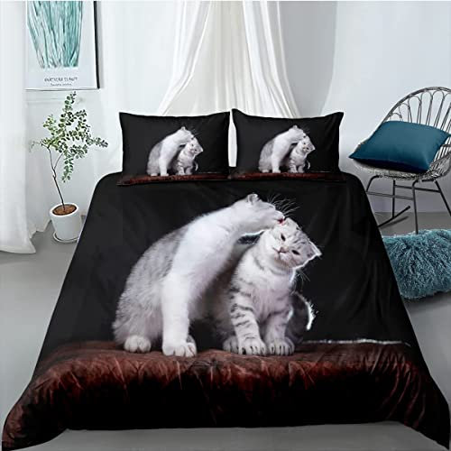 CHCHNXY Bettwäsche 200x200,Schwarze Katze 3 Teilig Weich Und Atmungsaktiv Bettwäsche-Set,Für Jugendliche Erwachsene 1 Bettbezüge Mit Reißverschluss Und 2 Kissenbezug 80x80cm