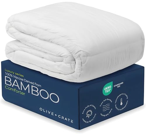 Olive + Crate California King Comforter & Duvet Insert 100% Viscose Derived from Bamboo Outer Shell - Hypoallergenic, Cooling & Moisture Wicking - All Season Lightweight Plush - White - 96x95