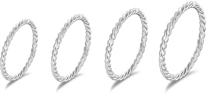 SILBERTALE 925 Sterling Silber Ringe Set 4PCS für Frauen Minimalistische dünne Knöchel Stacking Ringe Midi Pinky Ring Größe 43-49