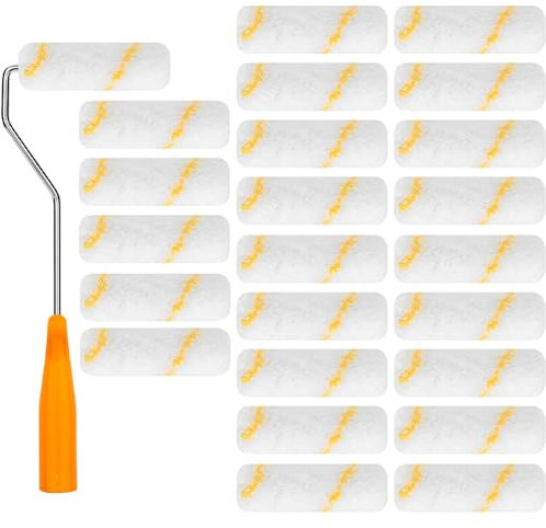 Roller Sleeves, 24Pcs Paint Roller Set, 4 inch Paint Rollers Nylon Paint Roller Paint Roller Sleeves Short Pile Microfibre Roller with Handles for Home Wall Decoration and Painting Supplies