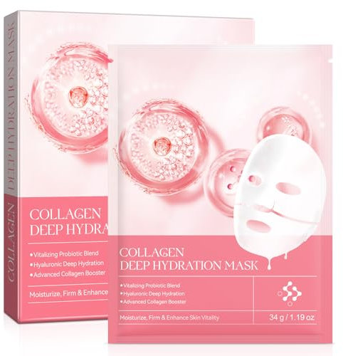 Maschere Collagene Viso, 4 Pezzi Maschera Bio Collagene Viso Coreana, Bio-Collagen Real Deep Mask, Idratante Anti-rughe, Maschera Anti-invecchiamento e Minimizzazione dei Pori