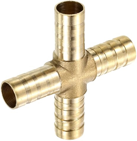 QUARKZMAN 1 Pz Raccordo Ottone 4 Vie Raccordo 3/8 (10mm) Incrocio Unione Raccordo Tubo Adattatore per Condutture Trasporto Acqua/Carburante/Aria