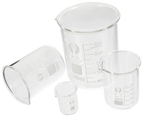 MUCKLILY Juego de Vasos de Precipitados de Vidrio de Borosilicato 4 Piezas (10ml, 50ml, 100ml, 300ml) Escala Clara, Resistentes al Calor para Laboratorio y Medición Química Precisa