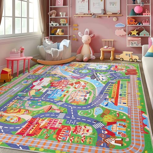 GthreeD Kids Carpet Playmat Rug City Life,Huge Large 200x300 cm Play Area Rug for Bedroom Play Room Game Safe Area,Kids Race Track Rug for Toddlers,Baby,and Children Playing & Learning.