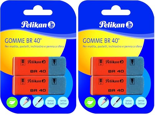 Pelikan Radiergummis BR40, weißer Radiergummi für Bleistifte, Buntstifte, Tinte und Kugelschreiber, geeignet für technisches Zeichnen und Auseinandergebrauch, Packung mit 4 Stück