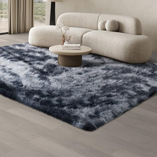 JOJOSEE Hochflor Teppich Wohnzimmer 140 x 200 cm Dunkelgrau | Anti-Rutsch Wohnzimmerteppich Waschbarer Flauschiger Teppich für Schlafzimmer & Kinderzimmer