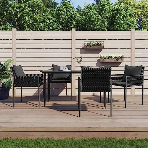 QZZCED Gartenstühle mit Kissen 4 STK. Schwarz Terrassenstühle Gartenmöbel für Rasenflächen 54x61x83 cm Poly Rattan