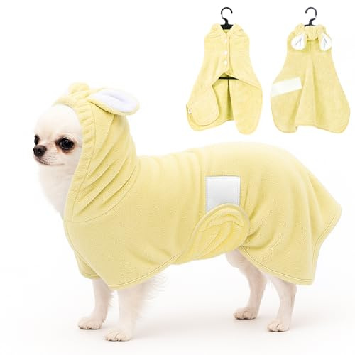Fnaobai Haustier-Bademantel, Handtuch für Hunde und Katzen, super saugfähig, niedliches Hunde-Badetuch, Kapuzenmantel, Verstellbarer Kragen und Bauchgurt, für XS bis XL