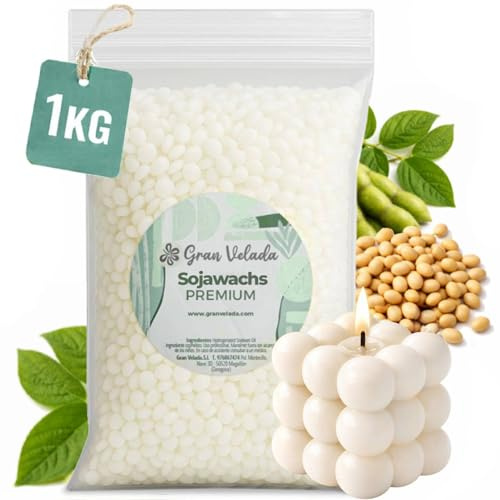 Gran Velada – Cera de Soja Moldeable 1kg | Alto Punto de Fusión | Cera Natural de Origen Vegetal para Velas Caseras | Cera Vegana para Moldes y Figuras Decorativas