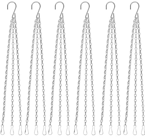 JIAYUET 6PCS Hanging Basket Chains 3 Point, 15 Inch Metal Replacement Chains for Flower Pots,Bird Feeders,Garden Ornaments