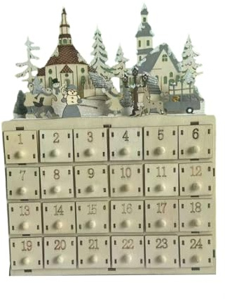 Calendario dell'Avvento in legno illuminato con 24 cassetti, conto alla rovescia per Natale, decorazione fatta a mano, ornamento da scrivania, accessori per le vacanze