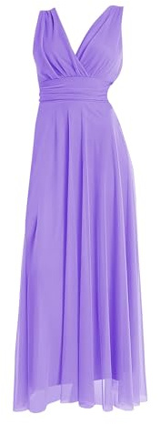 VALORIALUXE Robe longue de cérémonie pour femme en tulle élastique avec col en V – Fabriqué en Italie, lilas, XXL