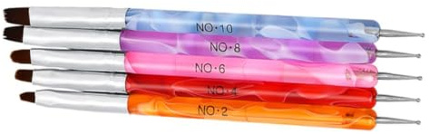 BAZEITFLOW 5pezzi Penne per Nail Art Doppia Estremità di Spazzole in Nylon Resistente e Stilo Sfera per Manicure Disegno e Intaglio delle Unghie Adatto per Acrilici e Gel UV