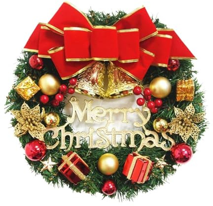 ROSEEONNE Weihnachtskranz mit Rattanrahmen, 30,5 cm Lange Hängegirlande for Zuhause, Fenster, Wand, Büro, Hochzeit, Innen- und Außendekoration(F)