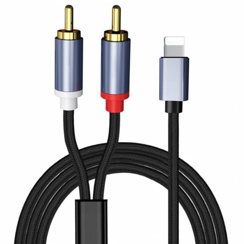 Nurhore RCA Aux Cable for iPhone, Lighting to RCA Audio Cable 2m | 2-Male Stereo Y Splitter Adapter, Audio Stereo Aux Cord for Theater Car Amplifier Speaker DJ Controller (200, Centimeters)