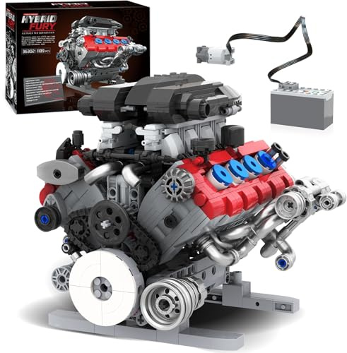 Mavo Brix Set di Costruzione Motore V8, Kit Modello per Adulti, Costruisci il Tuo Mini Modello di Motore V8 MOC con Motore, Display, Decorazione per Casa e Ufficio, Regalo Ideale, 1189 Pezzi