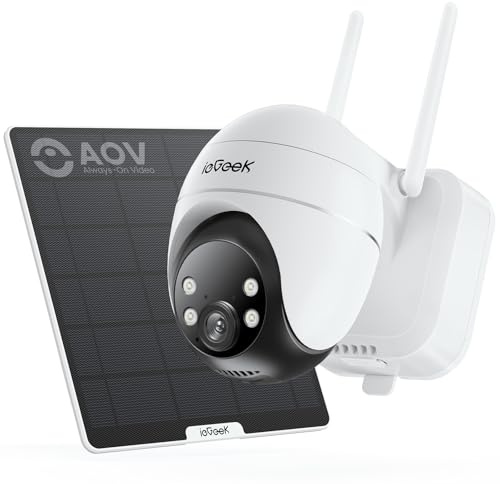 ieGeek S7 AOV 4MP Solar Überwachungskamera Aussen Akku mit Auto-Tracking | 24/7-Aufzeichnung, 30m Farbnachtsicht, 9W Solarpanel & 9000mAh Akku, KI-Erkennung, 2,4GHz WLAN Kabellos, 2-Wege-Audio, IP65