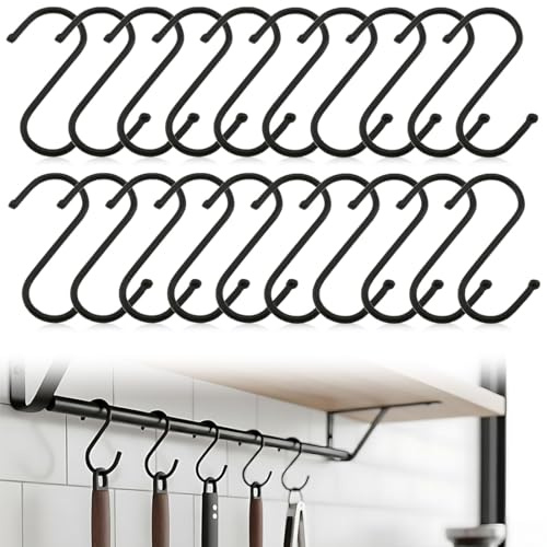 JUGUTA S Haken 20 Stück Metall Haken Schwermetall S-Form Für Küche Bad Schlafzimmer Büro In Schwarz Mittlere Größe