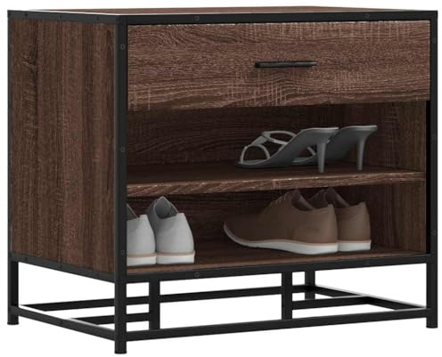 Fangmaliuyun Schuhbank Braun Eiche 60x40x53,5 cm Holz/Metall, platzsparend, 60 kg, Untergestell, Flur/Essz./Schlafz.