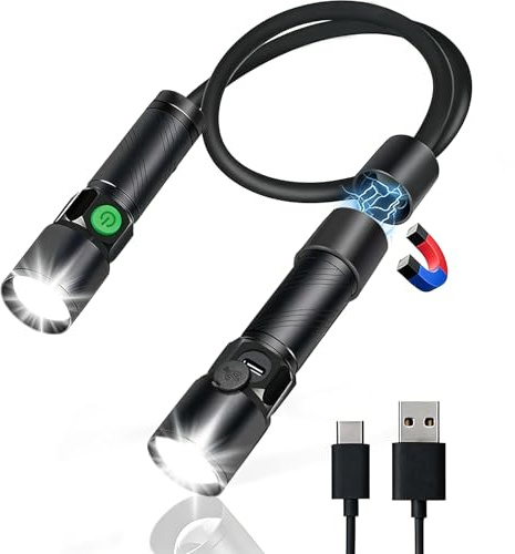 AMFUN LED Neck Light, Detachable Hands Free Flashlights with Magnetic, Rechargeable Neck Flashlight with 2 Brightness Levels Adjustable, Flexible Around Neck Lamp for Car Repairing, Reading, Camping