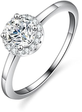 Ayoiow Halo Vorsteckring Weißgold 585 für Damen mit 0.5ct Moissanit, Hochzeitsring Gold 585, 14 Karat Weißgold Größe 49 (15.6)