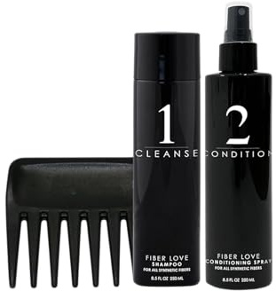 Synthetic Hair Shampoo & Conditioner Set with Comb - Fiber Love Shampoo 8.5 oz & Conditioning Spray 8.5 oz + Wide Tooth Comb - For all Synthetic Fibers