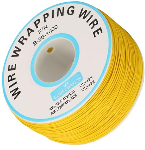 Aolidsive Wire Wrapping Single Copper Wire Strand 30AWG Cable Tin Plated Flexible Insulation 200M Roll 0.25mm Dia for Laptop Motherboard LCD Breadboard Soldering (Yellow)