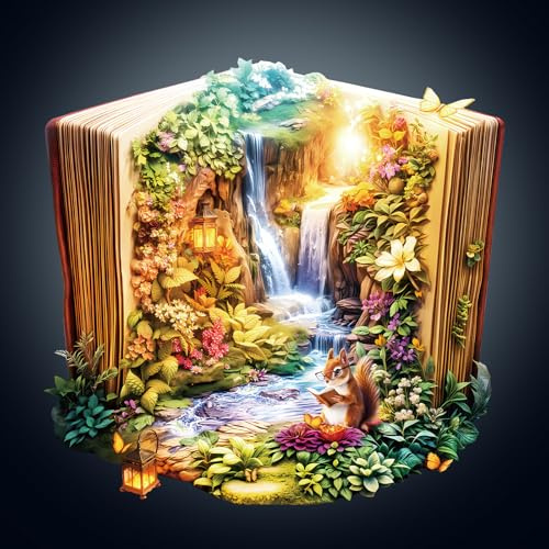 WOODBESTS Holzpuzzles für Erwachsene - Landschaft im Buch | Holz puzzle Tierform, Wooden Puzzle mit Geschenkbox zum Verschenken (34 × 33 cm, 275 Teile)