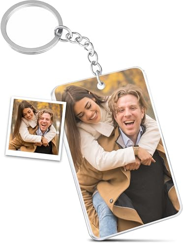 Meinearmbänder® Personalisierter Schlüsselanhänger mit Foto & Gravur – 3 × 5 cm Rechteckiger Acrylanhänger – Perfekt für Familienfotos, Geburtstag & Jahrestag – Geschenk für Paare, Freunde & Familie